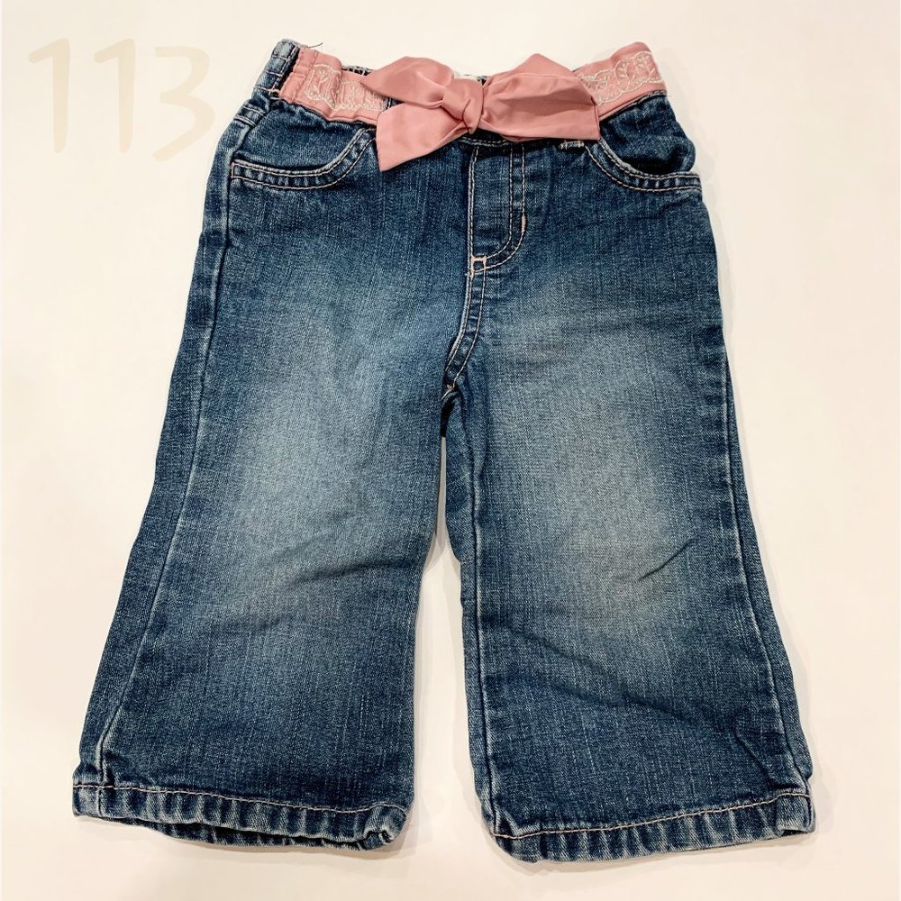 Old Navy Denim Jeans with Pink Ribbon Belt - Size 12-18M